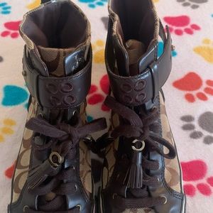 Coach high top shoes, 7b, brown and beige color